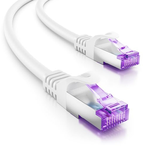 deleyCON 10m Cable de Red CAT7-10 Gigabit - Cable de Conexión RJ45 Cable Ethernet (Cobre, Blindaje SFTP PiMF) - para Highspeed LAN DSL Switch Modem Router Patchpanel CAT7 CAT6 CAT5 - Blanco