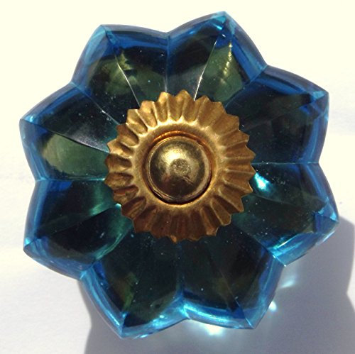 Blue flower shaped cut glass drawer & cupboard knobs