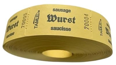 TAMLED Bonrolle WURST gelb Wertmarke dreisprachig 1 Rolle mit 1000 perforierten Abrissen fortlaufend nummeriert Gastromarken Festival Getränke Verpflegung Events Firmenveranstaltung Volksfest Verein