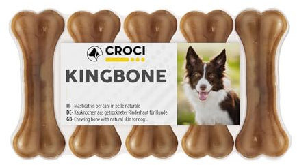 Croci King Bone, Snack premio masticativo per cani in pelle bovina, dental stick per la pulizia dei denti da 7,5 cm, 5pz x 15g