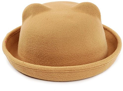 TININNA Kinder Niedlich Rund Katze Ohr Filz Hut Filzhut Melone Mütze Bowler Mütze Wintermütze Hut Kappe Billycock Derby Chaplin Hut Mädchen Kamel EINWEG Verpackung