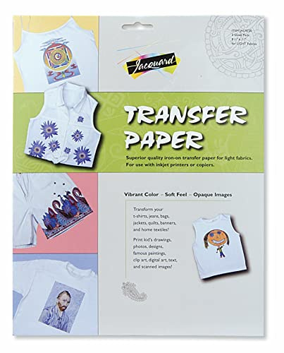 Jacquard Iron On Transfer Paper for Light Fabrics, Printable Heat Sheets for DIY T-Shirts and Custom Clothing, Inkjet Compatible Craft Vinyl for Personalised Designs, 3 Pack