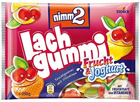 nimm2 Lachgummi Frucht und Joghurt – 1 x 250g – Fruchtgummi mit Fruchtsaft, Vitaminen und Joghurt