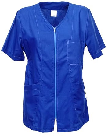 Kittel, Bluse, Arbeitskleidung für Kosmetikerin, Friseuse, Schönheitssalon, Massagesalon, mit Reißverschluss, aus Baumwolle M blau