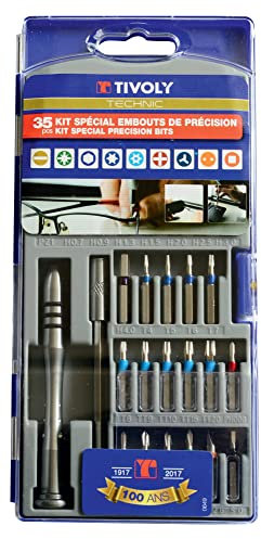 TIVOLY - Präzisions-Schraubendreher-Set mit 33 Bits für Elektronik und andere Präzisionsarbeiten + 1 magnetischer Bithalter + 1 Schraubendreher - 4 mm Sechskantschaft