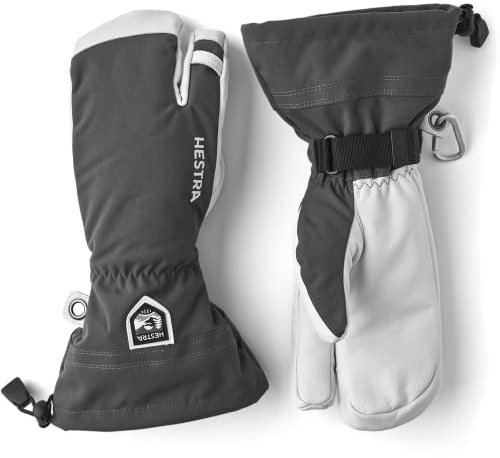 Hestra Heli Ski 3-Finger Handschuhe Lederhandschuhe Skihandschuhe Damenhandschuhe Herrenhandschuhe Damen/Herren - mit Futter, Klettverschluss Winter Herbst-Winter - 11 HS grau