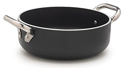 Pentole Agnelli ALSA2106SSPI24 Alblack Casseruola Bassa, in Alluminio, Spessore 5 mm, Fondo Induzione da 10 mm, con 2 Manici in Acciaio Inossidabile, 24 cm, Nero