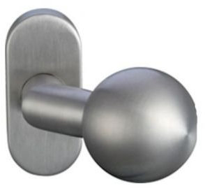 Edelstahl Türknopf gekröpft auf Ovalrosette fest gelagert drehbar als Klinke