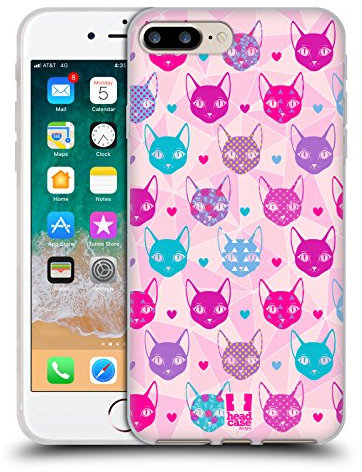 Head Case Designs Pink Und Violet Katze Drucke Gelhülle [Militärischer Schutzgrad] Kompatibel Mit Apple iPhone 7 Plus/iPhone 8 Plus Und Kompatibel Mit MagSafe