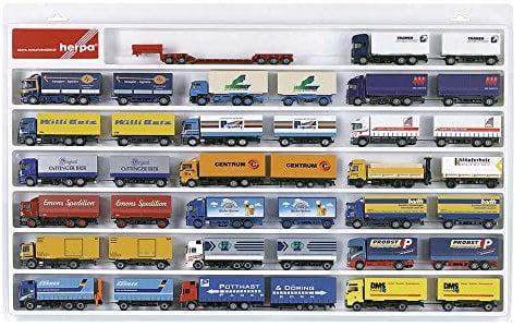 herpa 029346 – LKW Schaukasten 1:87, Hängevitrine für 20 Hängerzüge, Showcase, Display, Miniaturen, Modellbau, Kunststoff - Weiß (69.5 x 44.6 cm x 4.0 cm), Weiss/Opulenter Garten
