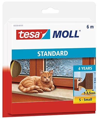 tesamoll STANDARD I-Profil - Schaumstoffdichtung zum Isolieren von Spalten im Haushalt, selbstklebend - Braun - 6 m x 9 mm x 4 mm