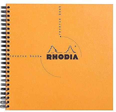 Rhodia 193608C - Spiralheft Reverse Book (kariert, quadratisch, 21 x 21 cm, 80 Blatt) 1 Stück orange