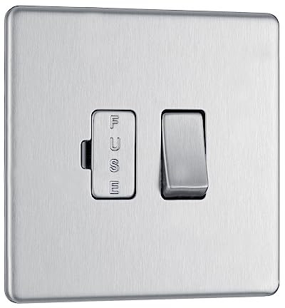 BG Electrical Switched Fused Connection Unit, Fused Spur Switch, Double Pole, Screwless Front Plate, Slim Profile, Premium Flatplate, Brushed Steel, 13A, FBS50