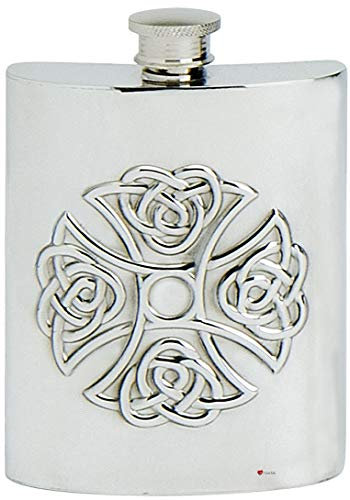 Celtic Knot Hip Flask Embossed Fine English Pewter Screw Top