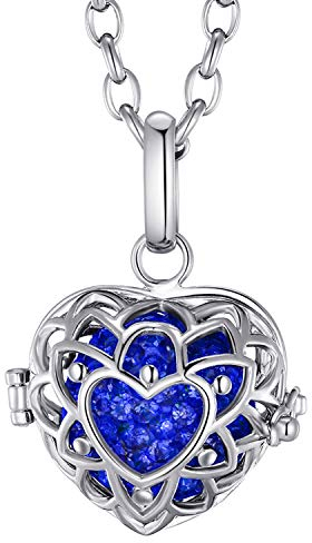 Morella Damen Halskette Edelstahl 70 cm mit Herzform Anhänger und Klangkugel Zirkonia blau Ø 16 mm in Schmuckbeutel