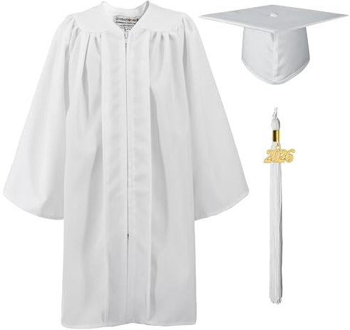 GraduationMall Matte Nursery Graduation Cap and Gown for Kids with 2026 Tassel Kindergarten Preschool Graduation Hat White 30(115-122cm)