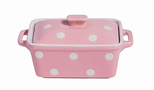 Isabelle Rose - IR5486 - Keramik Butterdose/Mini Backform - rosa mit weißen Punkten/Polka dot