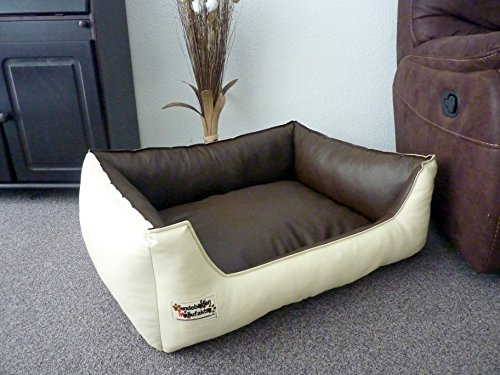 Hundebettenmanufaktur Hundebett Hundesofa Schlafplatz Kunstleder Similpelle 105 cm X 80 cm Creme braun