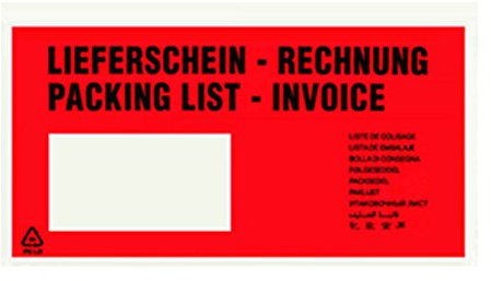 verpacking Lieferscheintaschen 22,5 x 11 cm DIN Lang Rot selbstklebende Dokumententaschen Begleitpapiertaschen Versanddokumententasche Rechnungstasche Lieferscheinumschlag (250 St??ck)