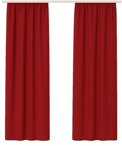 Bestlivings Vorhang Blickdicht Aber Lichtdurchlässig (140x175cm / 2 Stück) Gardine Uni (Rot) mit Kräuselband/Universalband, für Fenster, Balkon - Gardinenschal