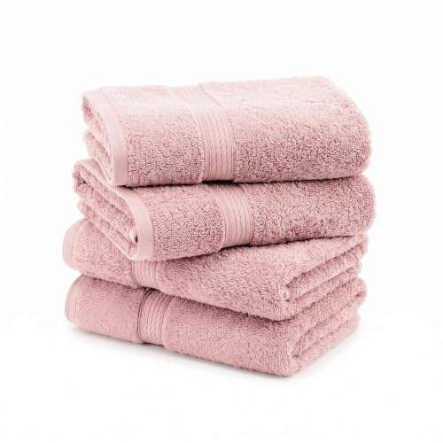 SUPERIOR Egyptian Cotton Plush & Absorbent, Hand Towel Set of 4, Tea Rose