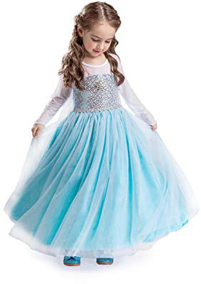 ELSA & ANNA Prinzessin Kleid Mädchen – Eiskönigin – Prinzessinnenkostüm – Mädchen Kleid für Partys, Geburtstage, Fasching, Karneval und Halloween – 5-6 Jahre (FR314)