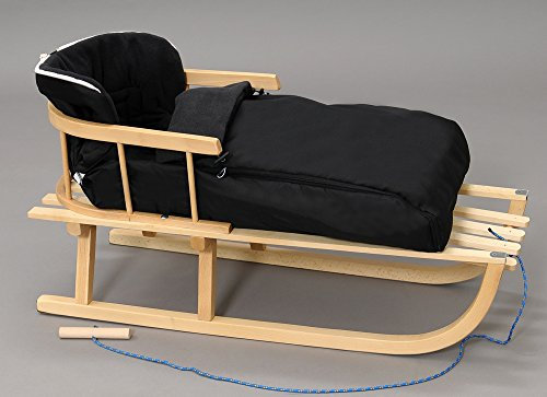 Holzschlitten mit Rückenlehne mit Winterfußsack Schlitten Holz | 10 Farben (Schwarz)