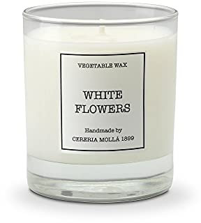 Cerería Mollá Santiago - Vela en Vaso de Cristal, Cera Vegetal, Aroma a Flores Blancas