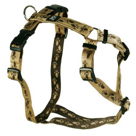Feltmann Brustgeschirr Soft Nylonband, Beige, Braune Pfötchen, 40-60cm, 15mm
