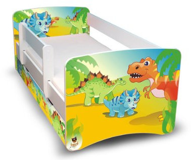 Best For Kids Kinderbett 80x160 mit Rausfallschutz + Schublade 44 Designs (Dinosaurier)