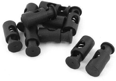 sourcing map 10pcs Arrêt de Cordon Serrure de Cordon Verrou de Cordon à Ressort bloqué Cordon Glisser Cordon pour Vêtement Sac Lacet Camping plastique noir trou 6mm dia
