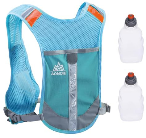 TRIWONDER Mochila Reflectante Ligero Chaleco de Hidratación para Trail Running Ciclismo Marathoner Profesional Hombre Mujer (B - Azul - con 2 Botellas de Agua)
