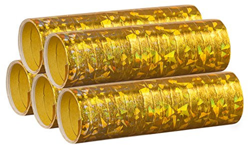 PartyMarty Gold Metallic Luftschlangen im 5er Sparpack - 5 Rollen mit je 18 holografisch-glitzernden Luftschlangen - Geburtstag, Hochzeits-Tisch Dekoration Abitur 2023 Abschlussfeier
