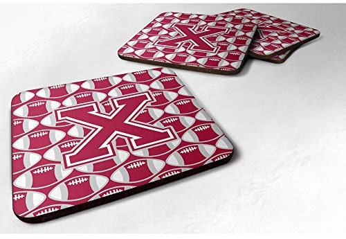 Caroline's Treasures Lettre X Football Crimson, gris et blanc Lot de 4 dessous de verre en mousse CJ1065-XFC, tissu, multicolore