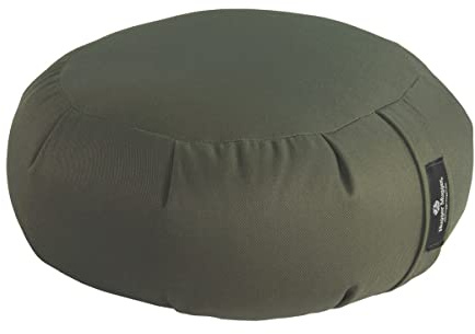 Hugger Mugger Zafu Meditation Cushion - Olive - Support in Cross-Legged Sitting, Buckwheat filled, Durable Fabric, Convenient Handle, Handmade in USA