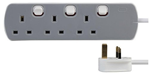 PRO ELEC 3 Gang Switched Extension Lead 10m UK Power Strip 13A White Grey | Control 3 devices independently with switched sockets and an extra-long 10m cable for flexible placement.