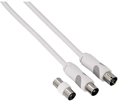Thomson Câble d'antenne coaxial (80 dB, longueur de câble de 10 m, double blindage, coaxiale femelle - coaxiale mâle, adaptateur inclus) Blanc