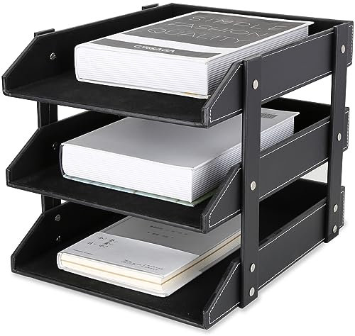 KINGFOM™ A4 Leder Briefablage (3 Schubladen-schwarz)