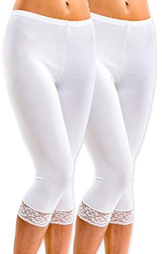 HERMKO 5722 2er Pack Damen 3/4-Leggings mit Spitze