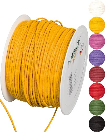Halbach Seidenbänder Papierdraht aus Recyclingpapier mit draht - Breite 2mm Länge 100m - Papierkordel zum basteln und für die Floristik - Basteldraht für kreative Ideen - Farbe: gelb