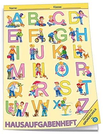 Trötsch Verlag 200923 - Hausaufgabenheft DIN A5 für die Grundschule, ABC Motiv, 96 Seiten, mit extra starkem Klarsichtumschlag