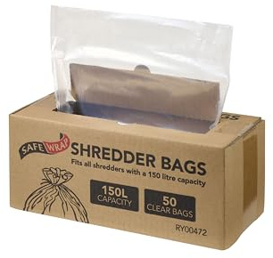 Safewrap Shredder Bags, 150L Capacity | Pack of 50 | Durable, High-Density Polythene | Handy Dispenser Box