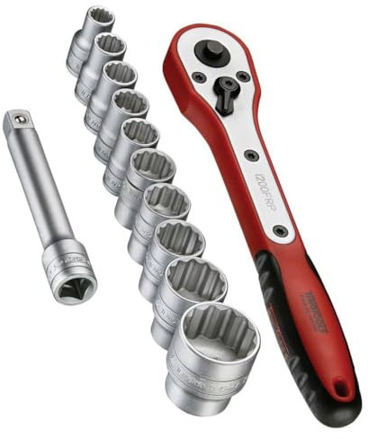 Teng M1212N1 8-24 mm 1/2-Inch Square Drive Basic Socket Set (12-Piece)