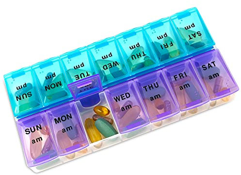 Pastillero semanal MEDca, dos al día, 1 organizador de pastillas