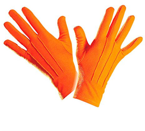 Amakando Clown Handschuhe orange Clownhandschuhe kurz mit Biesen Zauberer Fingerhandschuhe Magier Stoffhandschuhe Pantomime Handschuh Paar Herrenhandschuhe Damenhandschuhe