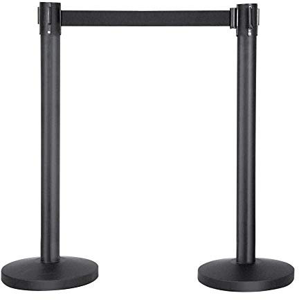 Yaheetech Retractable Crowd Control Barriers Queue Barrier Rope Barriers Belt Stanchion Safety Barriers Security Pole Posts Stands Stainless Steel 2m Belt Black