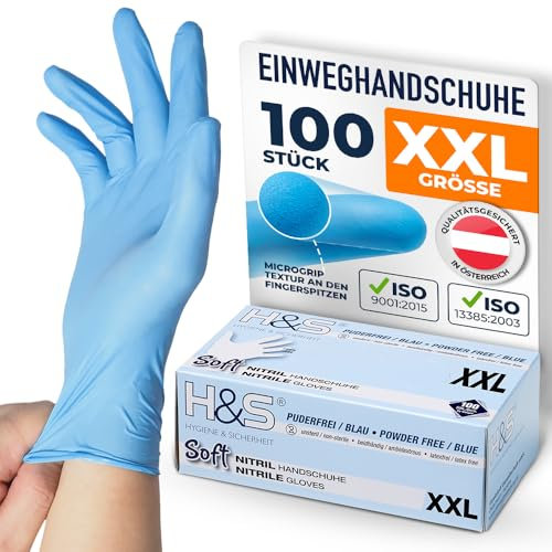 ISC Hygiene & Safety Nitrilhandschuhe XXL, Einweghandschuhe, Einmalhandschuhe, Kochhandschuhe Lebensmittel - 100 Stück Größe 11 XXL blau - puderfrei non latex latexfrei - Gummihandschuhe Einweg