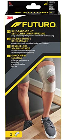 FUTURO Knie-Bandage, Größe L (43,2 - 49,5 cm) - Laterale Stabilisierung, Sofortige Kompression, Offenes Patella-Design, Atmungsaktiv - Für täglichen Gebrauch und Sport