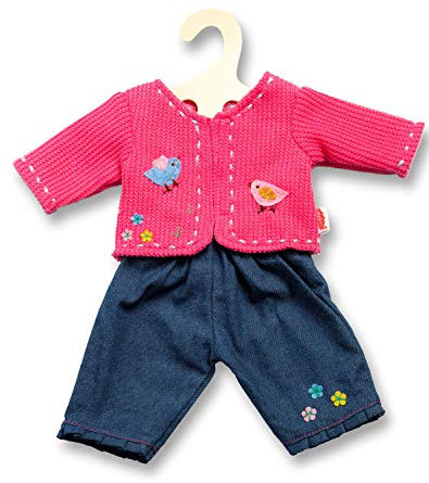Heless 2504 - Bekleidungs-Set für Puppen, 2-teilig mit Strickjacke und Jeans, in den Farbvarianten Blau oder Pink, 1 von 2 Designs (zufällige Auswahl), Größe 35 - 45 cm
