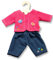 Heless 2504 - Bekleidungs-Set für Puppen, 2-teilig mit Strickjacke und Jeans, in den Farbvarianten Blau oder Pink, 1 von 2 Designs (zufällige Auswahl), Größe 35 - 45 cm